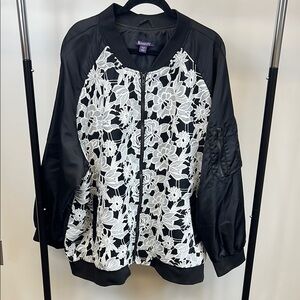 Roaman's Women's Plus Size Nylon Zip up Jacket Black with Lace Design XXXXL 4X